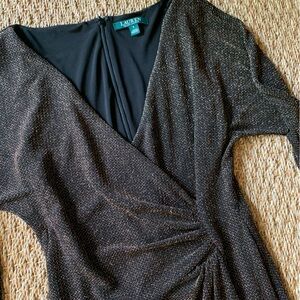 NWT // Shirred metallic gown - black and gold - holiday party dress - Size 2